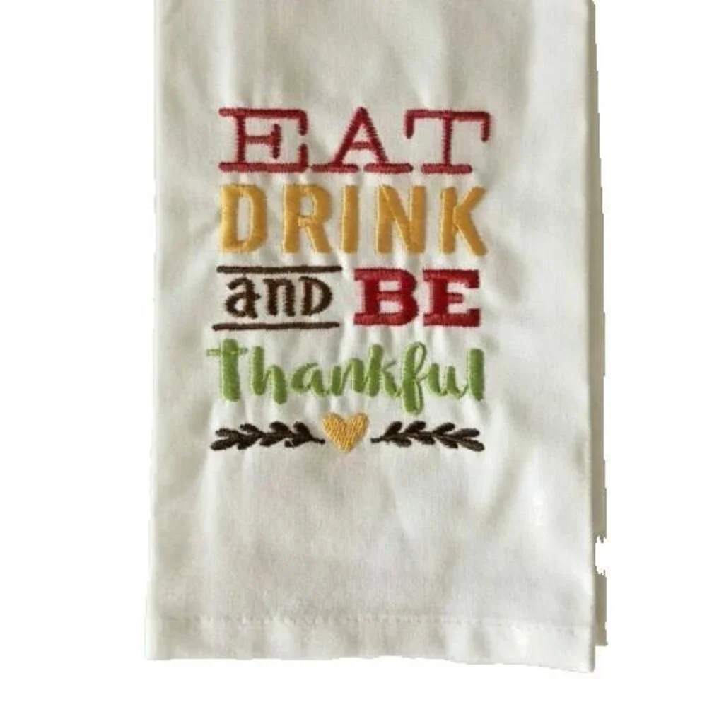 Thanksgiving Kitchen Dish Towels Set of 2 Embroidered Thankful Cotton Sack Cloth